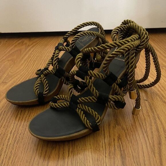 DVF Diane Von Furstenberg Gold rope tie gladiator Heels size US 6 - Picture 3 of 13